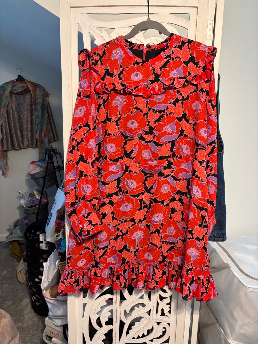 Red Floral Ruffle Dress